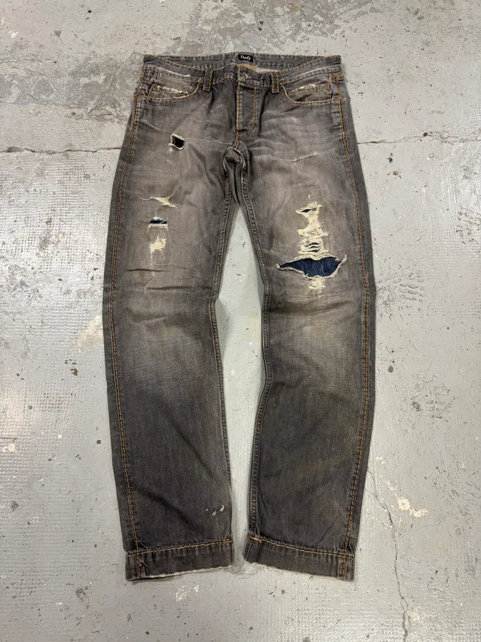 2000s Dolce & Gabbana Grey Distressed Denim Jeans YiRpqES 0