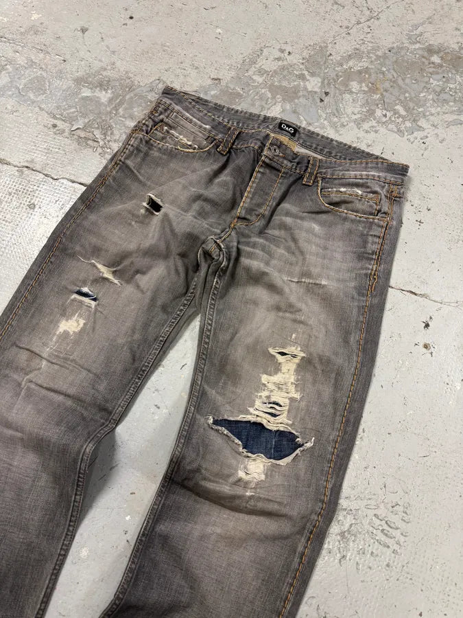 2000s Dolce & Gabbana Grey Distressed Denim Jeans YiRpqES 3