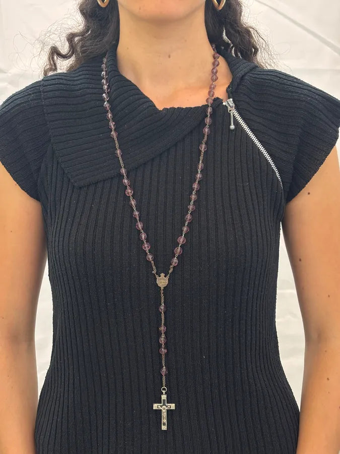 Archive Faded Purple Beaded Cross Rosary Necklace  efdPrzn 1