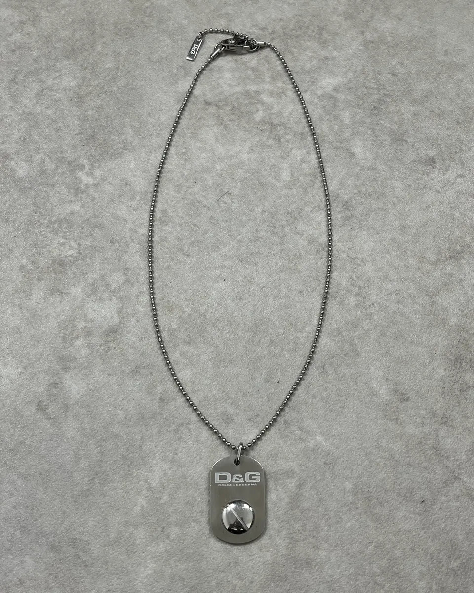 2000s Dolce & Gabbana Grey Dog Tag Necklace efdPrzn 0