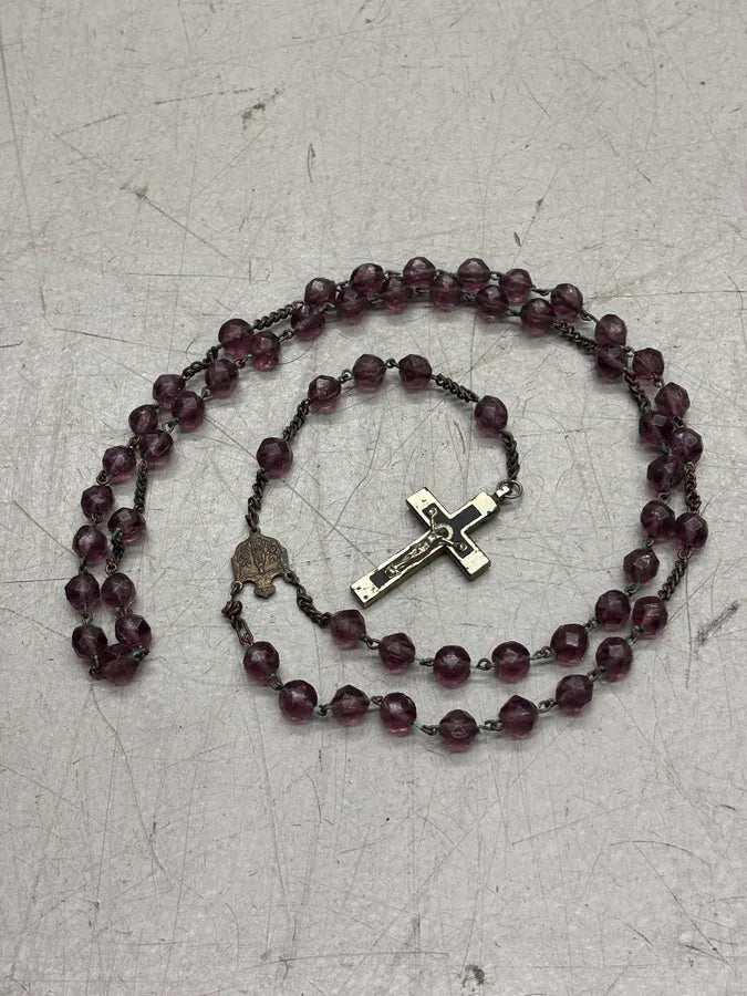 Archive Faded Purple Beaded Cross Rosary Necklace  efdPrzn 3