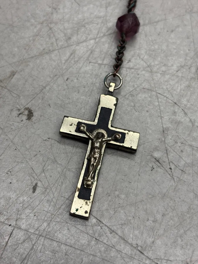 Archive Faded Purple Beaded Cross Rosary Necklace  efdPrzn 9