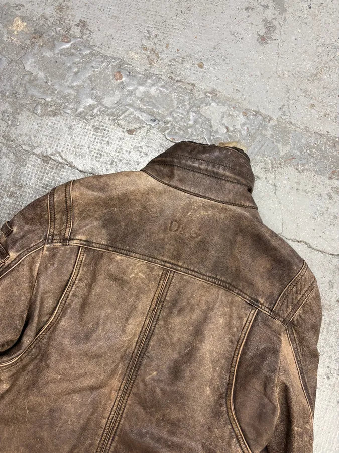 2000s Dolce & Gabbana Grey Eroded Fur Collar Leather Jacket ZJLMzeR 5