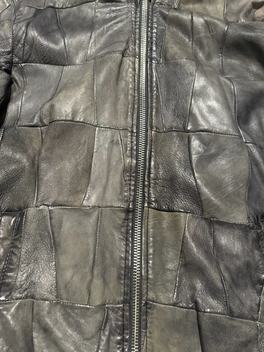 2000s Dolce & Gabbana Grey Faded Patchwork Leather Zip-up Jacket (L) 3
