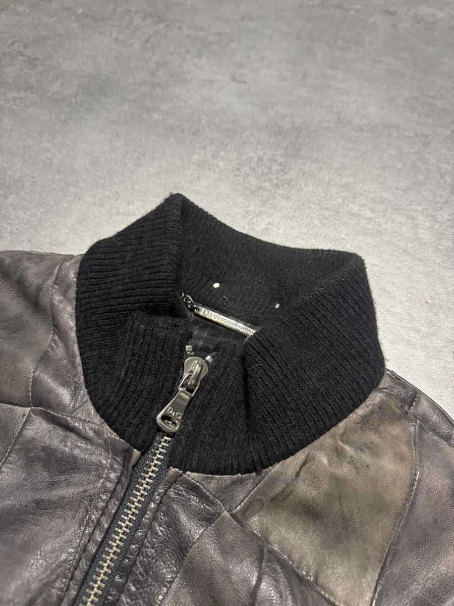 2000s Dolce & Gabbana Grey Faded Patchwork Leather Zip-up Jacket (L) 5