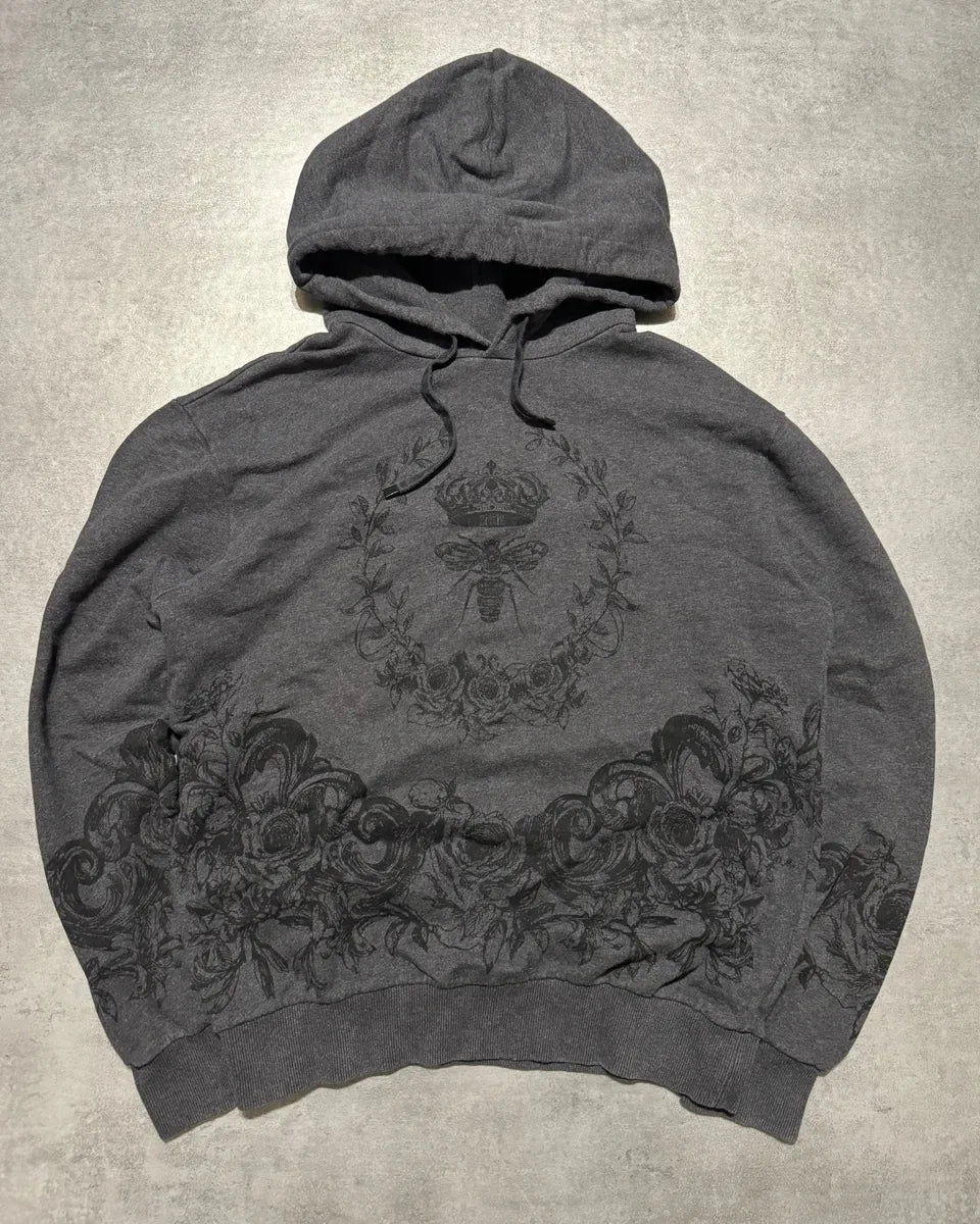 2000s Dolce & Gabbana Grey Floral Dramatic Hoodie QLmlYAb 0