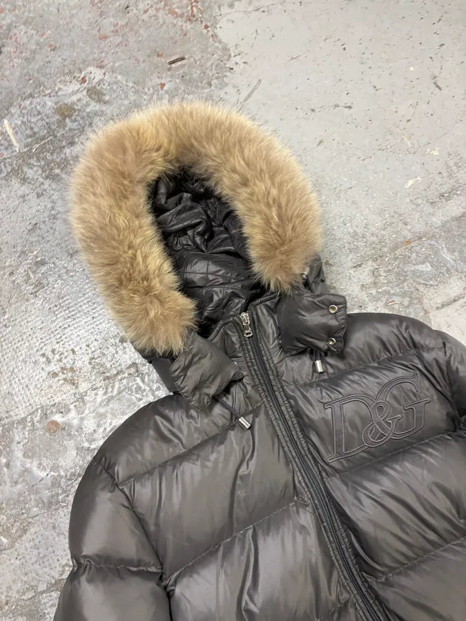 2000s Dolce & Gabbana Grey Fur Hooded Puffer Jacket KZkaXPH 4