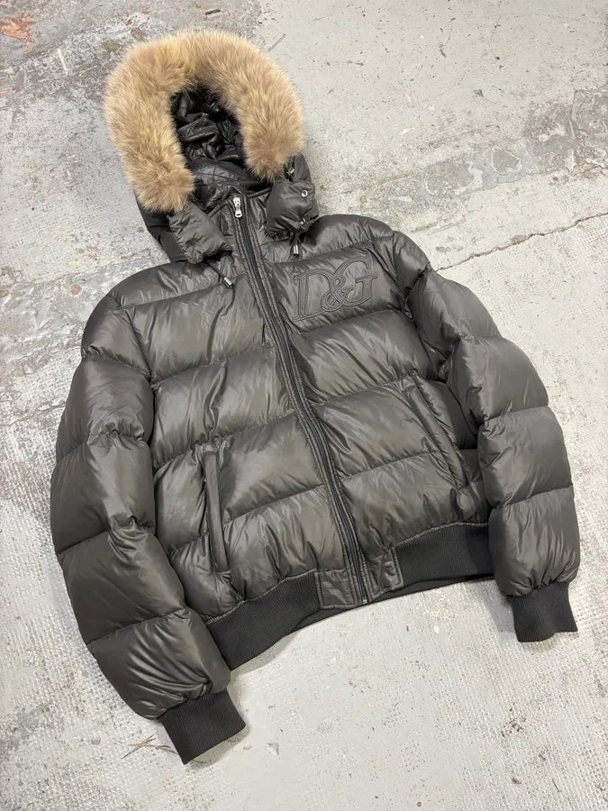 2000s Dolce & Gabbana Grey Fur Hooded Puffer Jacket KZkaXPH 3