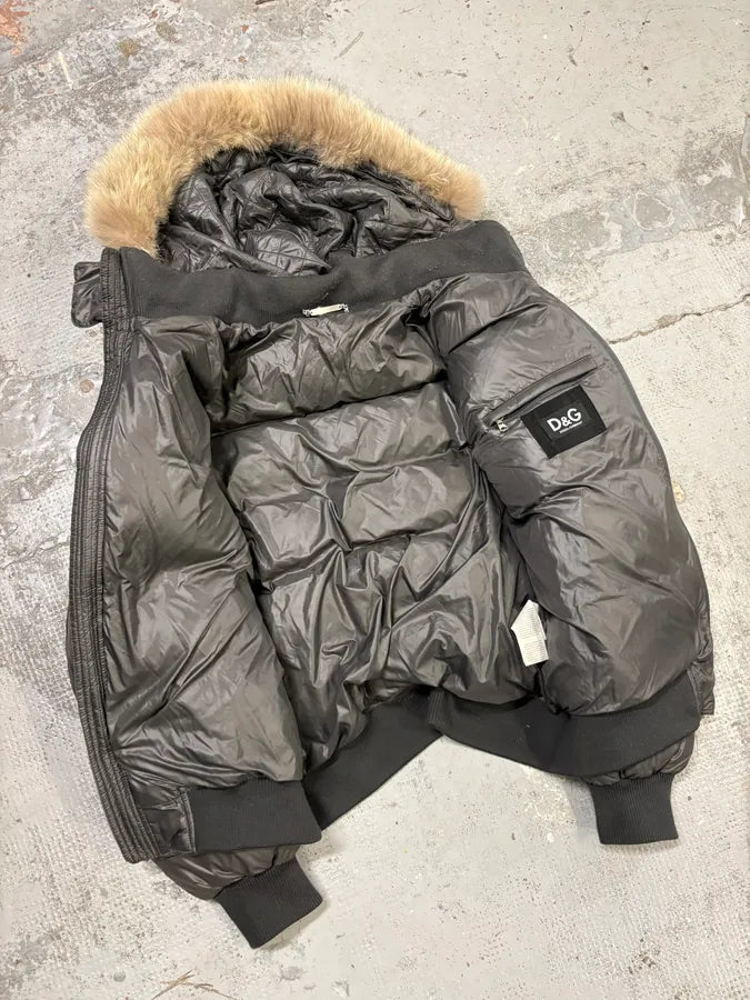 2000s Dolce & Gabbana Grey Fur Hooded Puffer Jacket KZkaXPH 6