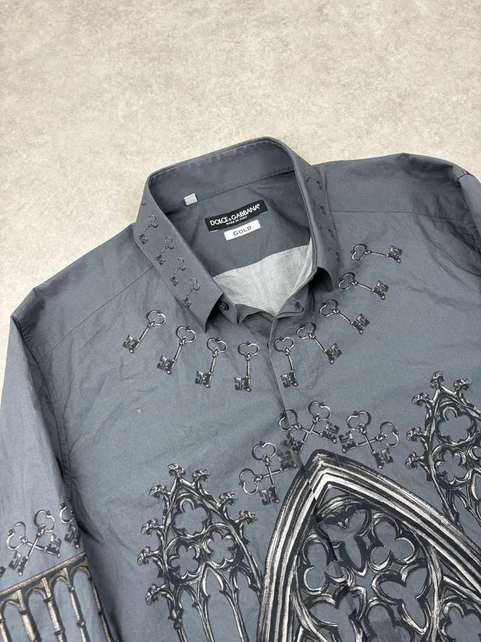 2010s Dolce & Gabbana Grey Gothic Catholic Embellished Shirt HrtjdmF 3