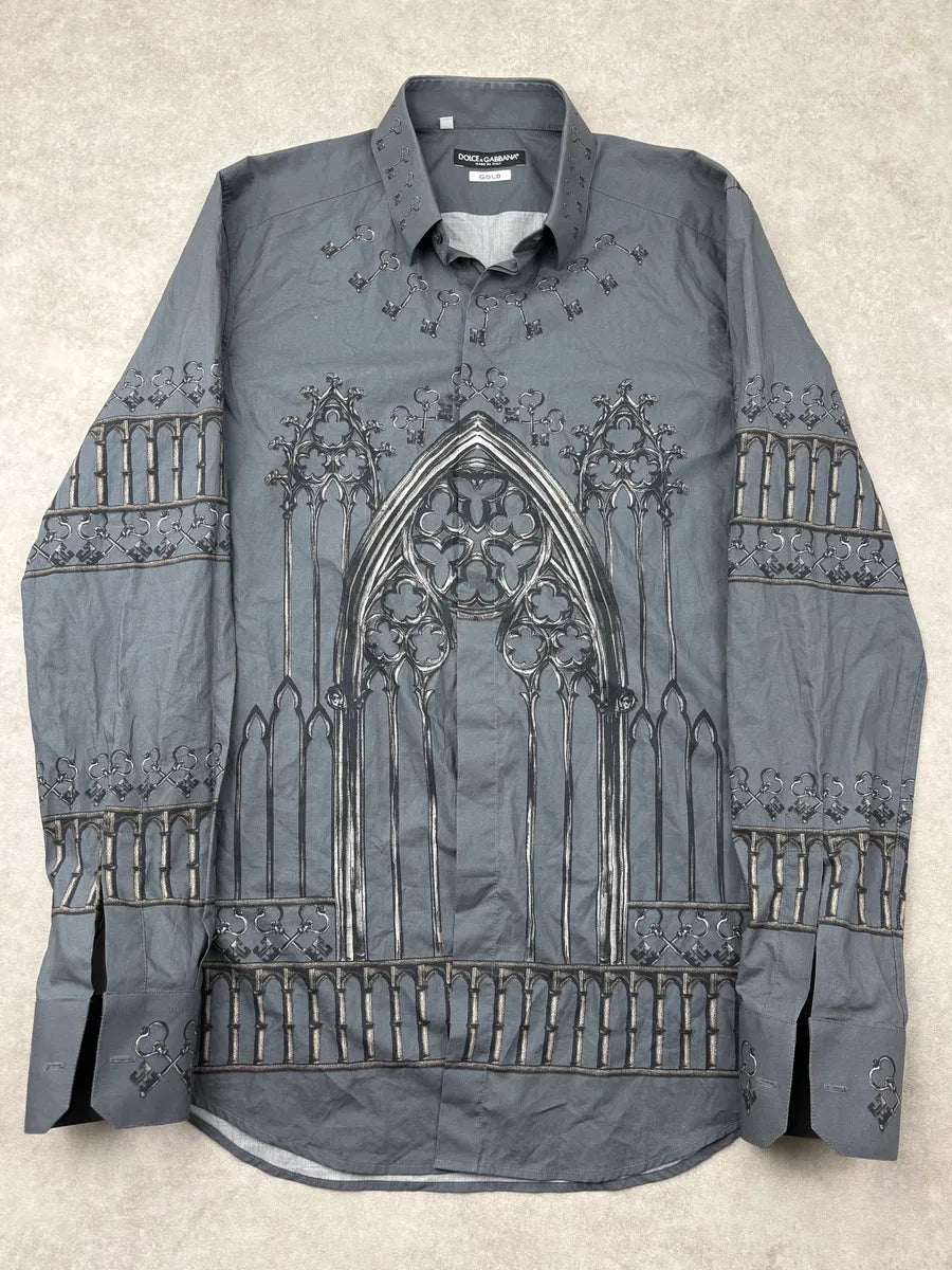 2010s Dolce & Gabbana Grey Gothic Catholic Embellished Shirt HrtjdmF 0