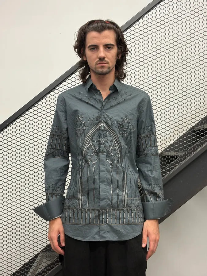 2010s Dolce & Gabbana Grey Gothic Catholic Embellished Shirt HrtjdmF 1
