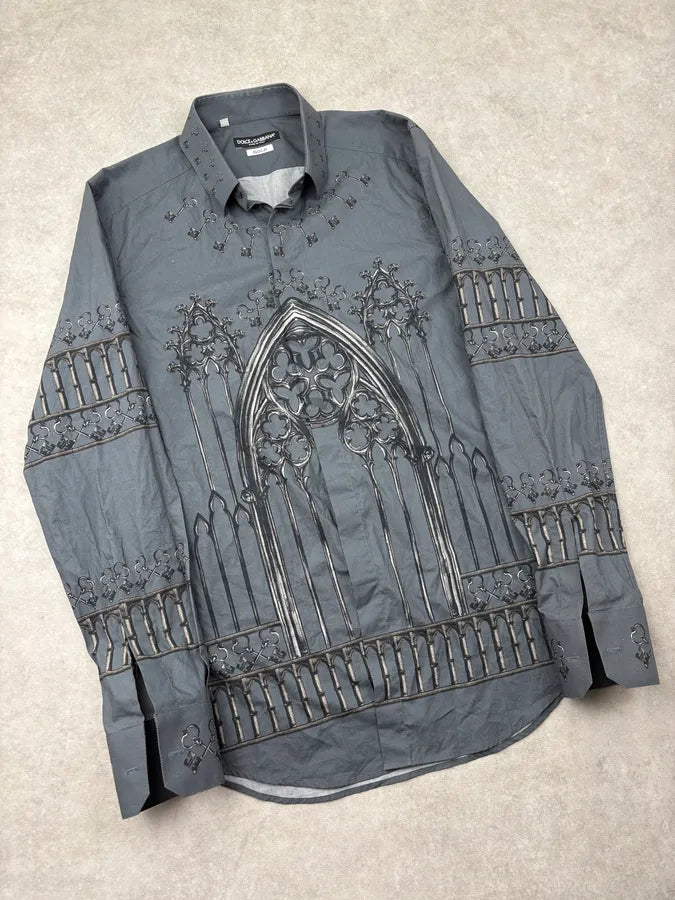 2010s Dolce & Gabbana Grey Gothic Catholic Embellished Shirt HrtjdmF 4