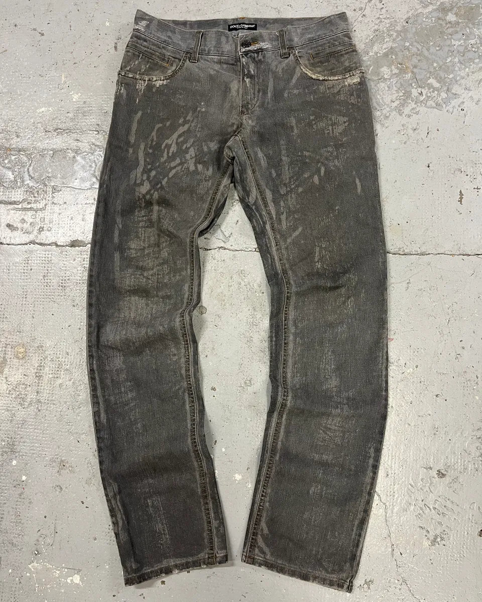 2000s Dolce & Gabbana Grey Irregular Denim Jeans QVSGvEk 0