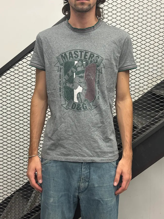 2000s Dolce & Gabbana Grey Italian Rugby Masters T-Shirt RTYdmsA 1