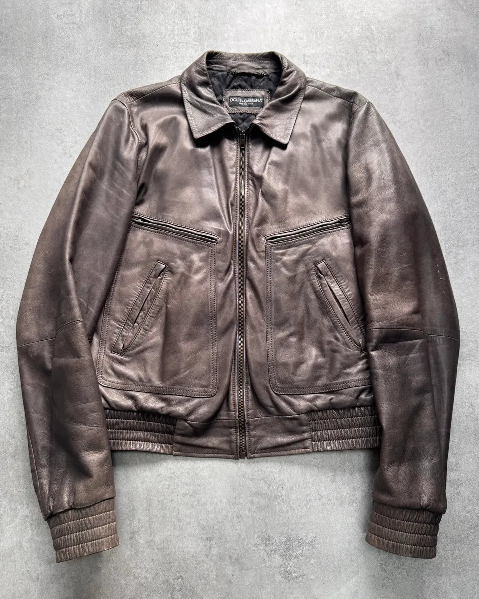 2000s Dolce & Gabbana Grey Lambskin Leather Jacket tHJmjGz 0