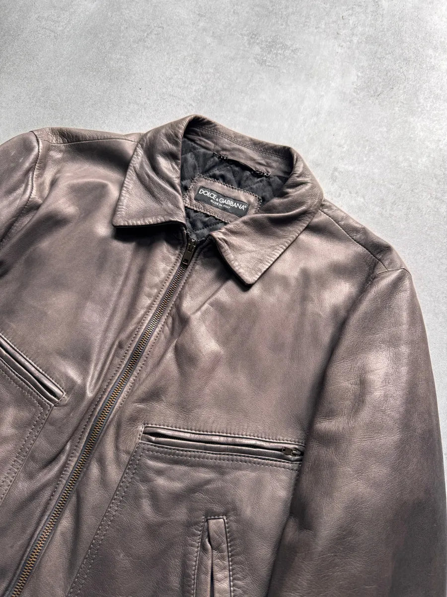2000s Dolce & Gabbana Grey Lambskin Leather Jacket tHJmjGz 2