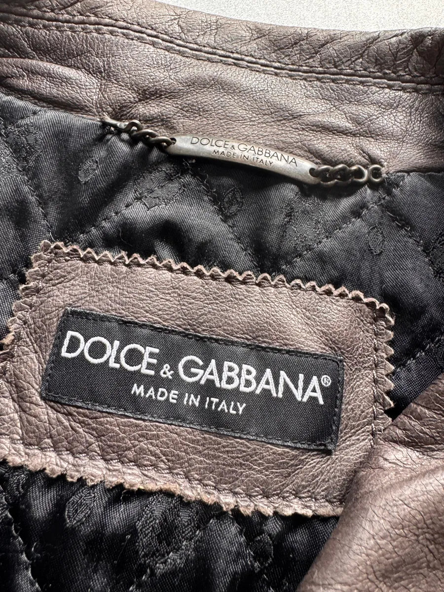 2000s Dolce & Gabbana Grey Lambskin Leather Jacket tHJmjGz 5