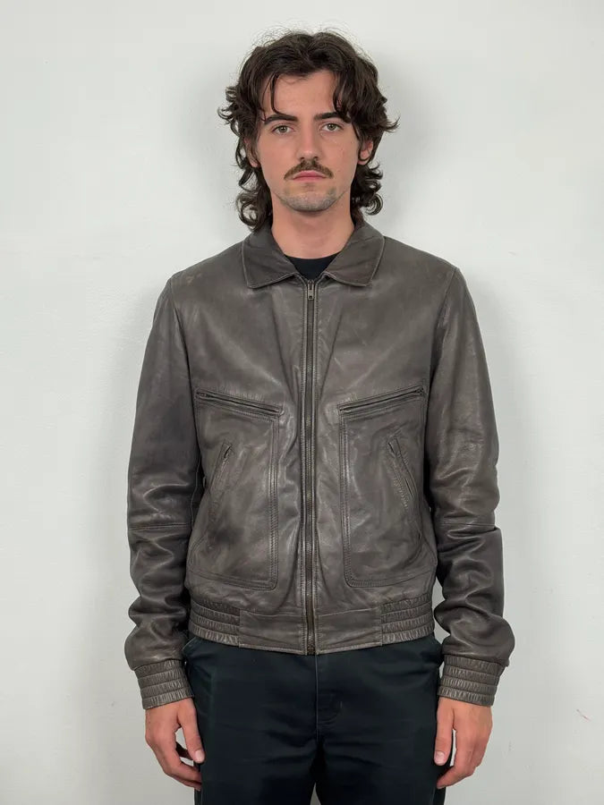 2000s Dolce & Gabbana Grey Lambskin Leather Jacket tHJmjGz 1
