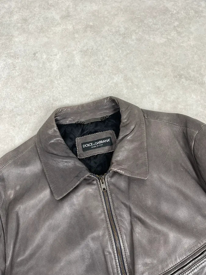 2000s Dolce & Gabbana Grey Lambskin Leather Jacket tHJmjGz 3