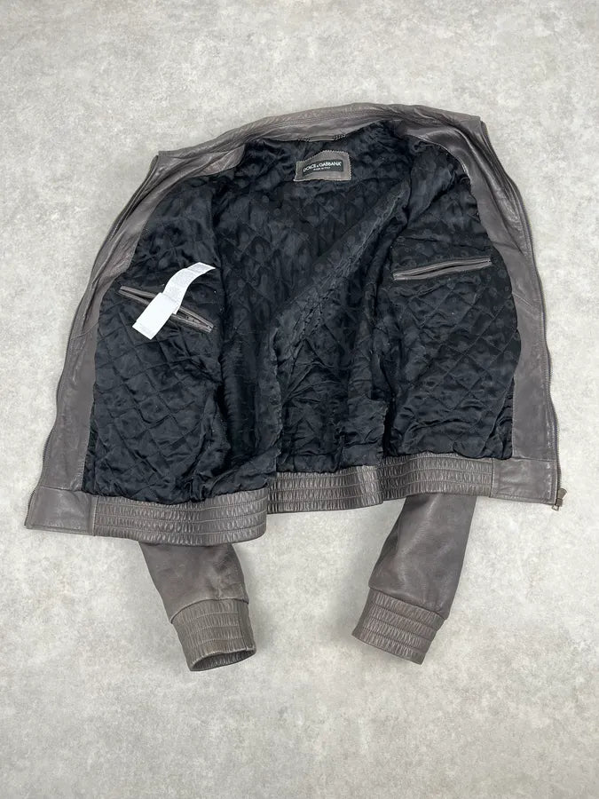 2000s Dolce & Gabbana Grey Lambskin Leather Jacket tHJmjGz 6