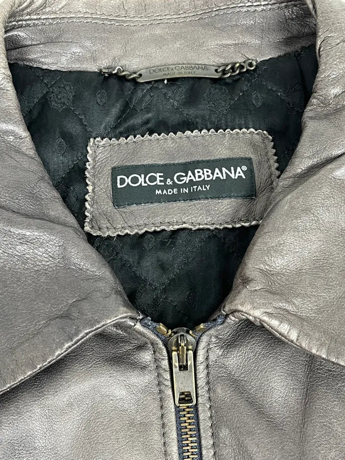 2000s Dolce & Gabbana Grey Lambskin Leather Jacket tHJmjGz 7