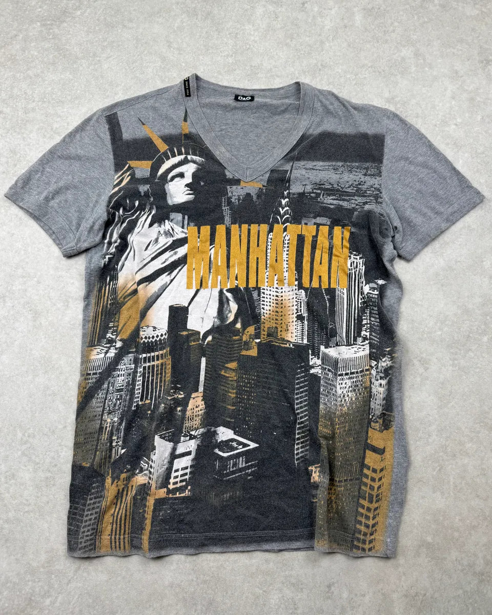 2000s Dolce & Gabbana Grey Liberty Manhattan T-Shirt kPMOYPn 0
