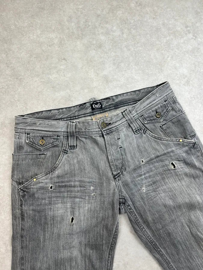 2000s Dolce & Gabbana Grey Light Distressed Denim Jeans oTQrtoM 5
