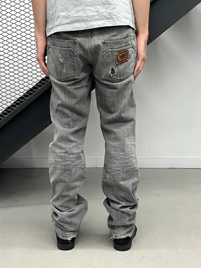 2000s Dolce & Gabbana Grey Light Distressed Denim Jeans oTQrtoM 2