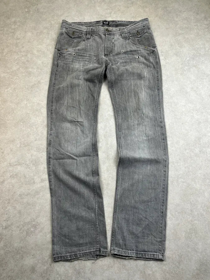 2000s Dolce & Gabbana Grey Light Distressed Denim Jeans oTQrtoM 3