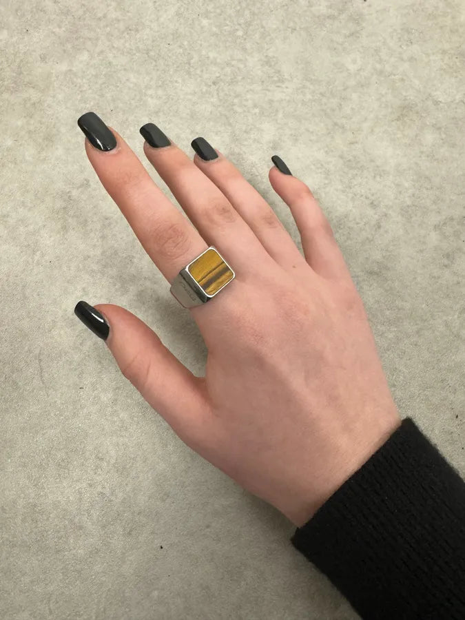 2000s Dolce & Gabbana Grey Marble Effect Steel Signet Ring ikAECAF 1