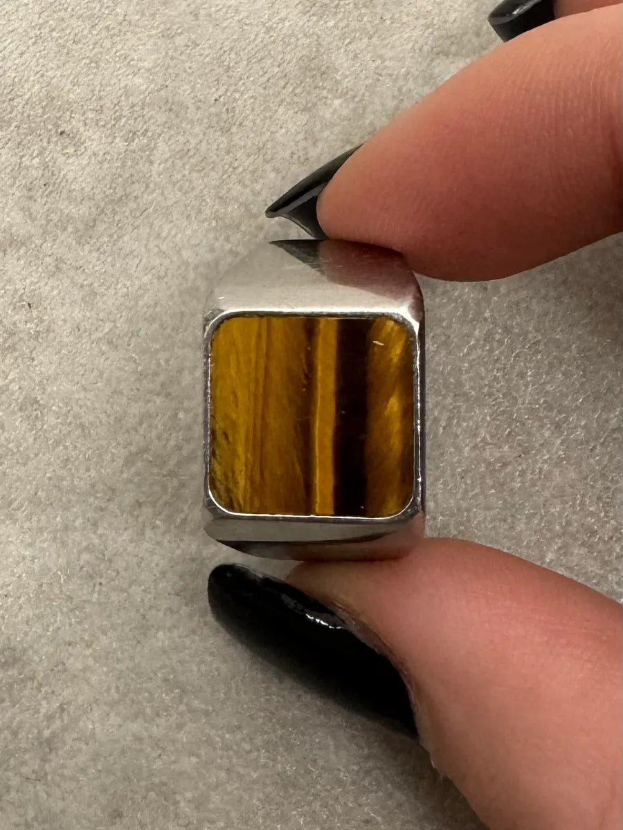 2000s Dolce & Gabbana Grey Marble Effect Steel Signet Ring ikAECAF 2