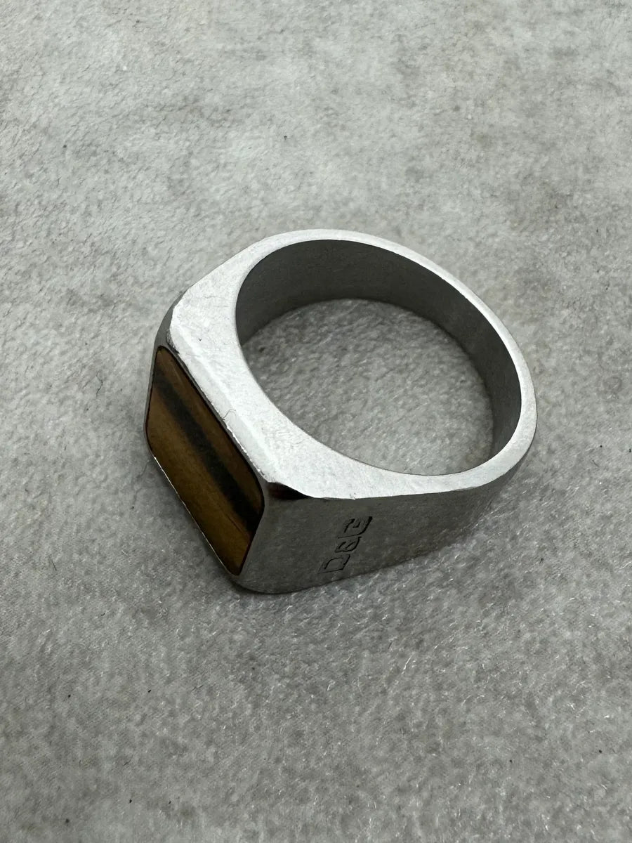 2000s Dolce & Gabbana Grey Marble Effect Steel Signet Ring ikAECAF 3
