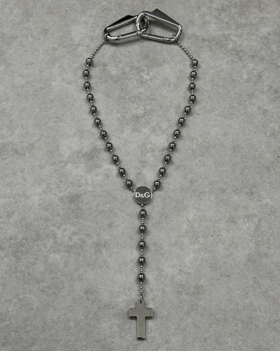 2000s Dolce & Gabbana Grey Metal Beaded Cross Rosary Chain UDBcxnD 0
