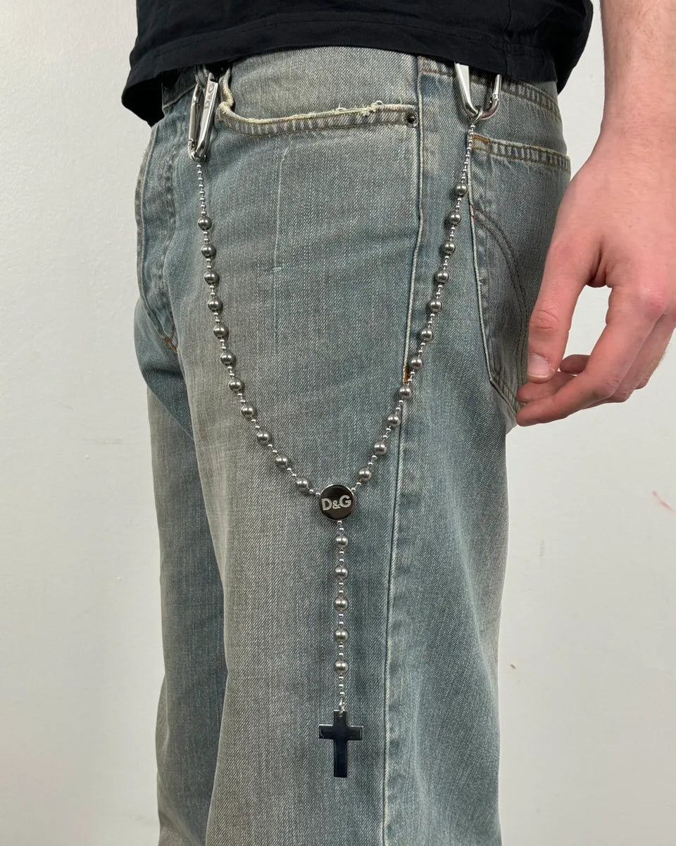 2000s Dolce & Gabbana Grey Metal Beaded Cross Rosary Chain UDBcxnD 1