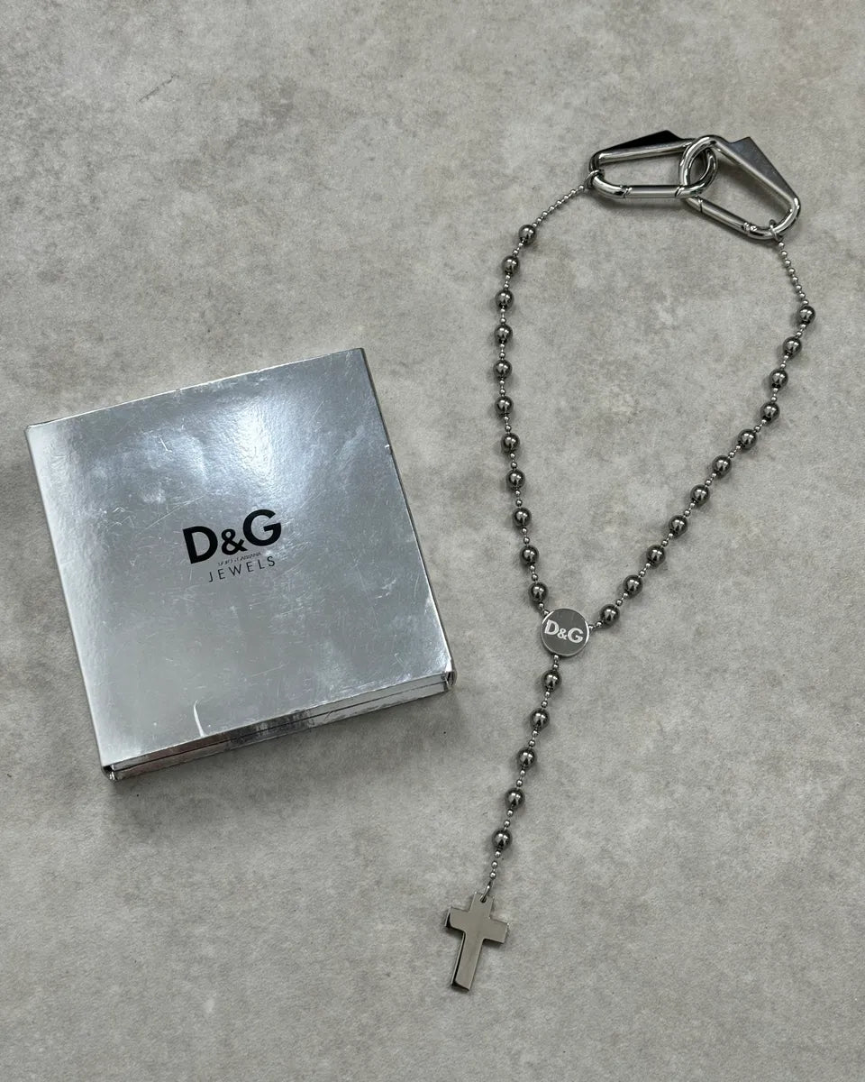 2000s Dolce & Gabbana Grey Metal Beaded Cross Rosary Chain UDBcxnD 2