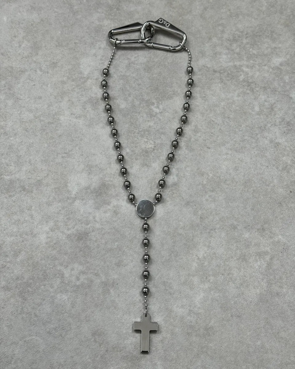 2000s Dolce & Gabbana Grey Metal Beaded Cross Rosary Chain UDBcxnD 5