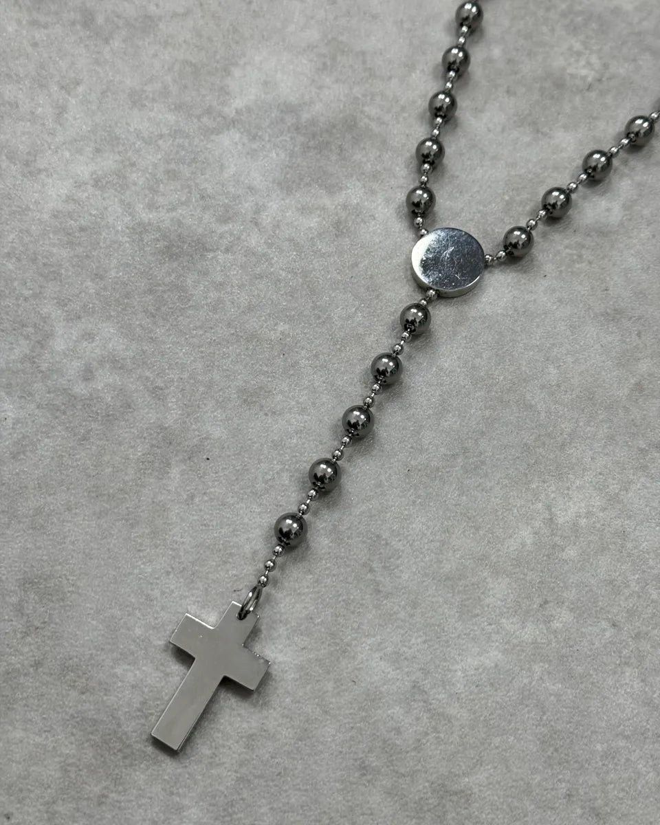 2000s Dolce & Gabbana Grey Metal Beaded Cross Rosary Chain UDBcxnD 6