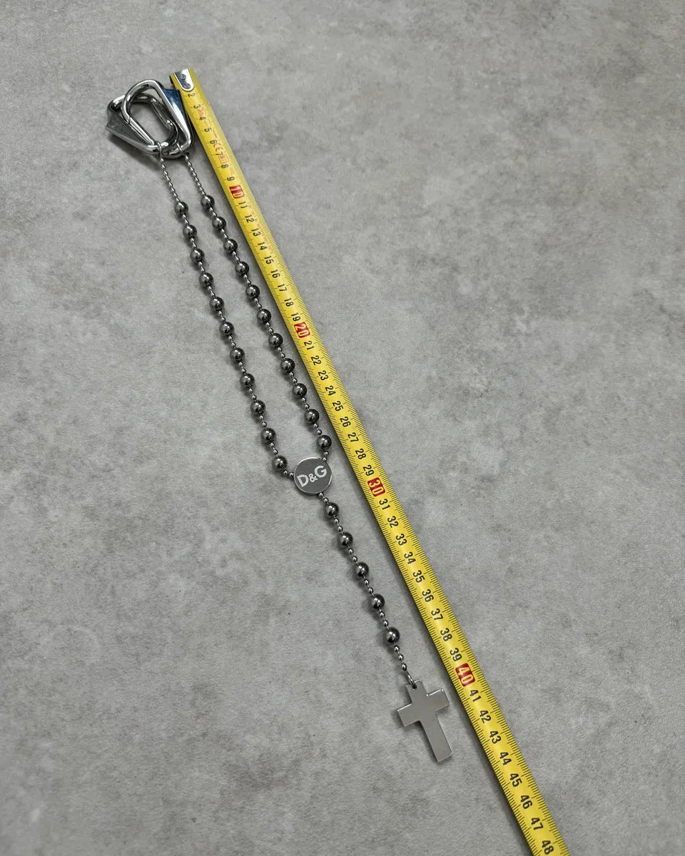 2000s Dolce & Gabbana Grey Metal Beaded Cross Rosary Chain UDBcxnD 7