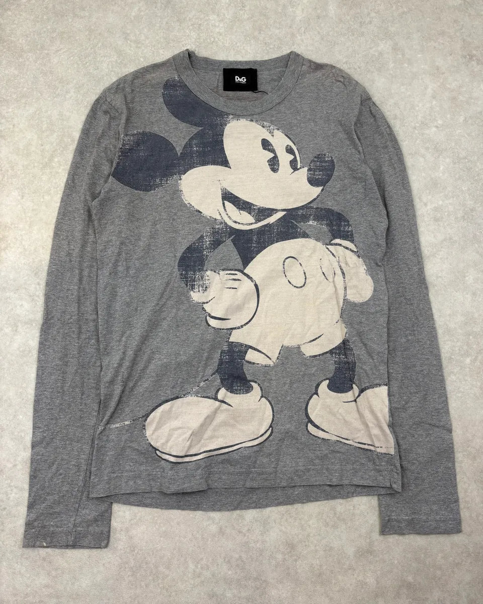 FW2010 Dolce & Gabbana Grey Mickey Mouse Longsleeve T-Shirt  XgTpllr 0