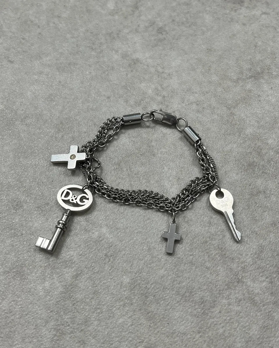 2000s Dolce & Gabbana Grey Multi Chained & Cross Pendants Bracelet NImHGKn 0