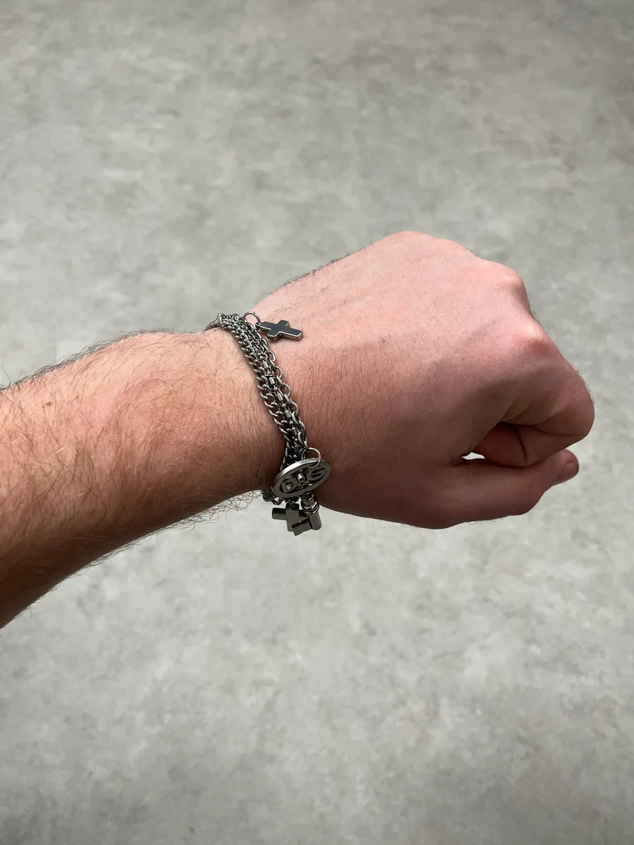 2000s Dolce & Gabbana Grey Multi Chained & Cross Pendants Bracelet NImHGKn 1