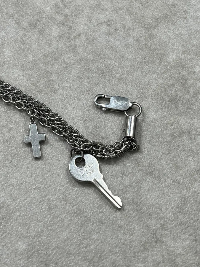 2000s Dolce & Gabbana Grey Multi Chained & Cross Pendants Bracelet NImHGKn 4