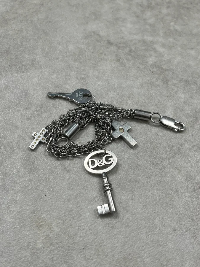 2000s Dolce & Gabbana Grey Multi Chained & Cross Pendants Bracelet NImHGKn 3