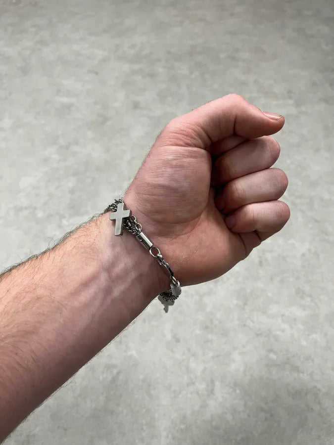 2000s Dolce & Gabbana Grey Multi Chained & Cross Pendants Bracelet NImHGKn 2