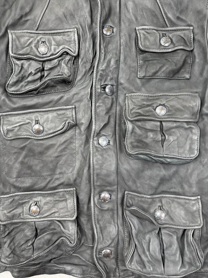 AW2006 Dolce & Gabbana Grey Multi-Pocket Leather Jacket funKcBQ 8