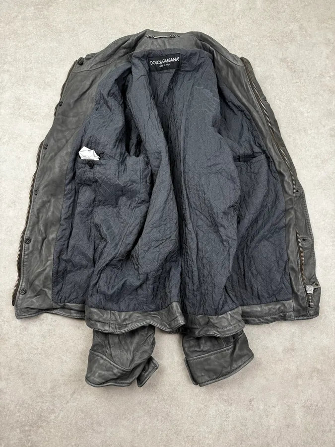 AW2006 Dolce & Gabbana Grey Multi-Pocket Leather Jacket funKcBQ 7