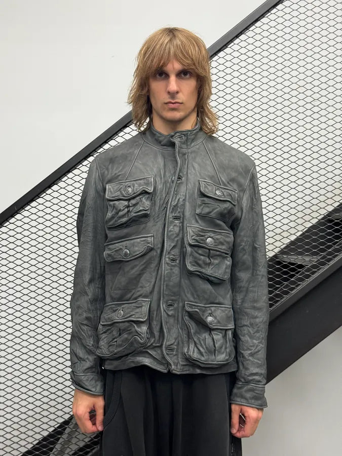 AW2006 Dolce & Gabbana Grey Multi-Pocket Leather Jacket funKcBQ 3
