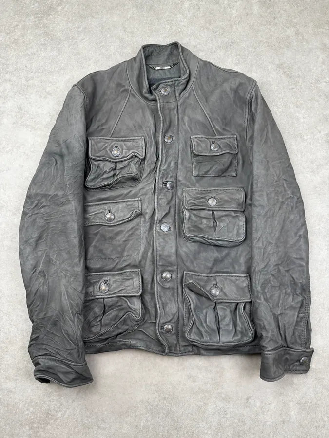 AW2006 Dolce & Gabbana Grey Multi-Pocket Leather Jacket funKcBQ 0