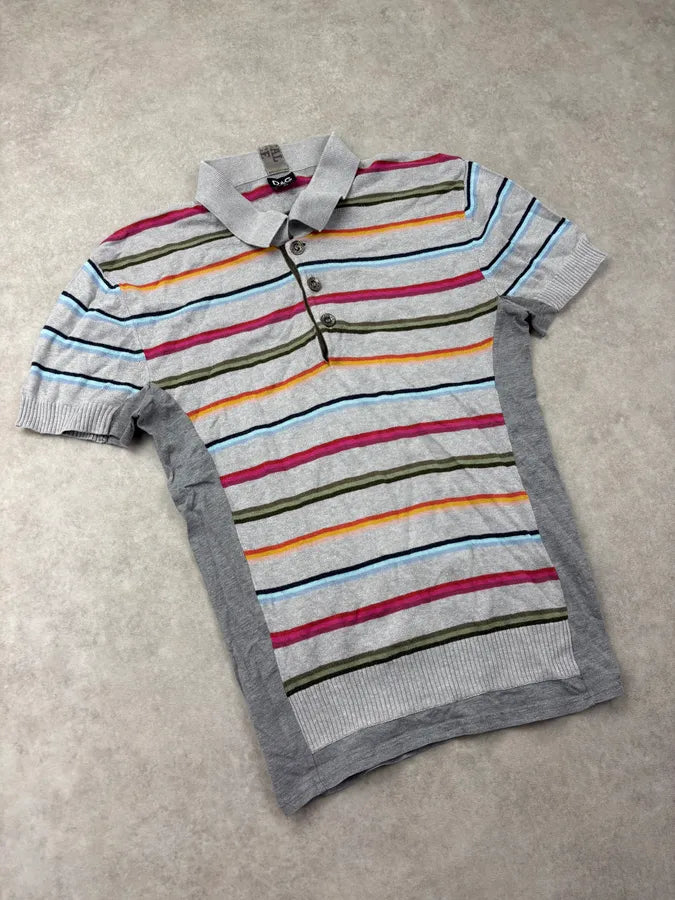 2000s Dolce & Gabbana Grey Multicolored Striped Polo ZzmbAvz 3